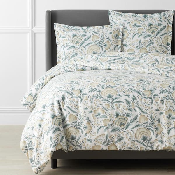 The Company Store Company Cotton Jean Floral Velvet Flannel White Multi Twin Cotton Duvet Cover