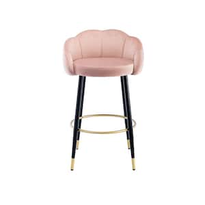 37.4 in. Pink Low Back Metal Frame Velvet Lovely Modern Style Bar Stool with Shell Shaped Backrest (Set of 2)