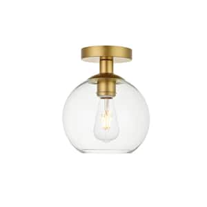 Timeless Home Blake 7.9 in. W x 9.3 in. H 1-Light Brass and Clear Glass Flush Mount