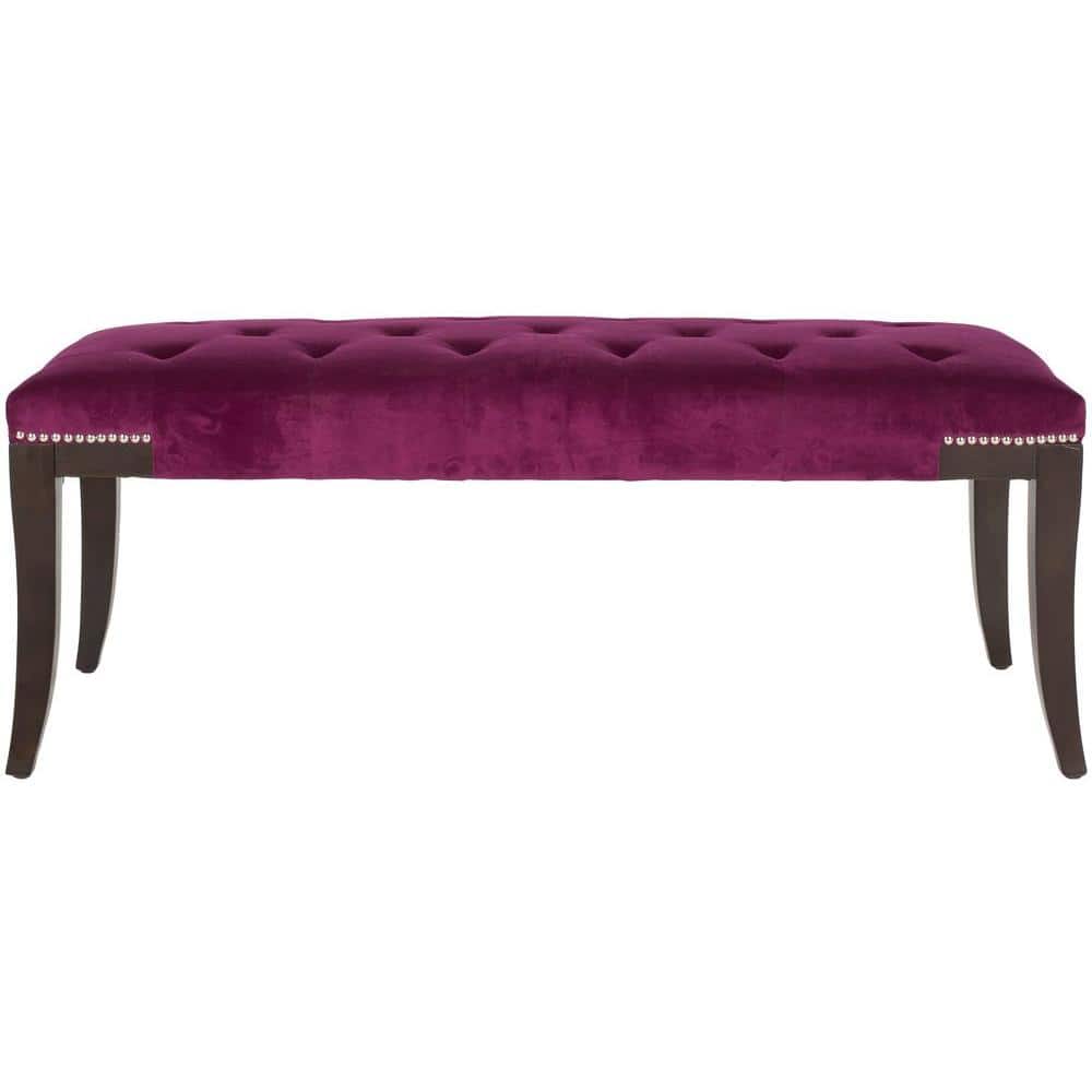 Gibbons Purple Cotton Velour Bench with Nail Heads