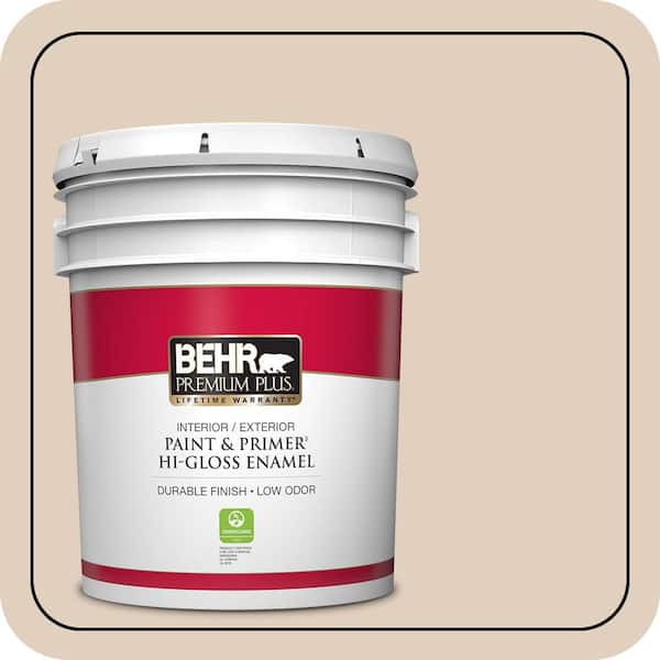 BEHR PREMIUM PLUS 5 gal. #N240-2 Adobe Sand Hi-Gloss Enamel Interior/Exterior Paint & Primer