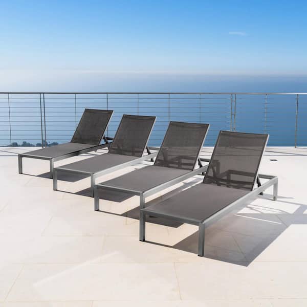 Noble House Valentina Dark Grey 4-Piece Metal Adjustable Outdoor Chaise Lounge