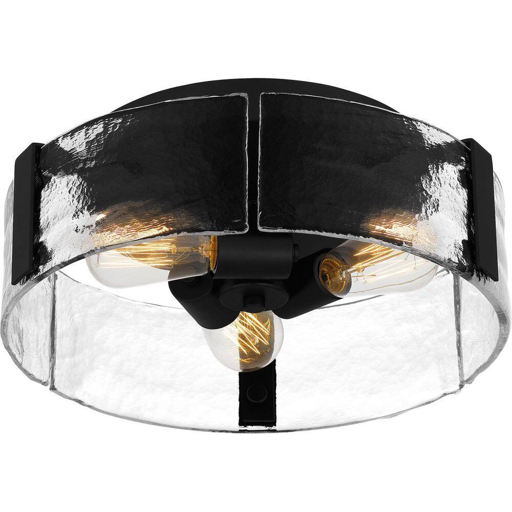 Angora Matte Black and Glass 3-Light Flush Mount