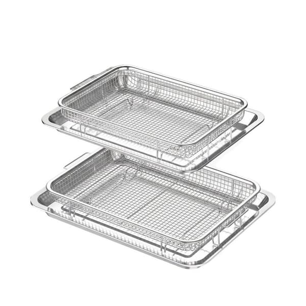 5 qt Stainless Steel Baking Sheet Air Fryer Basket and Crisper Tray Non Stick for Oven Baking Chicken Fries 2 Set
