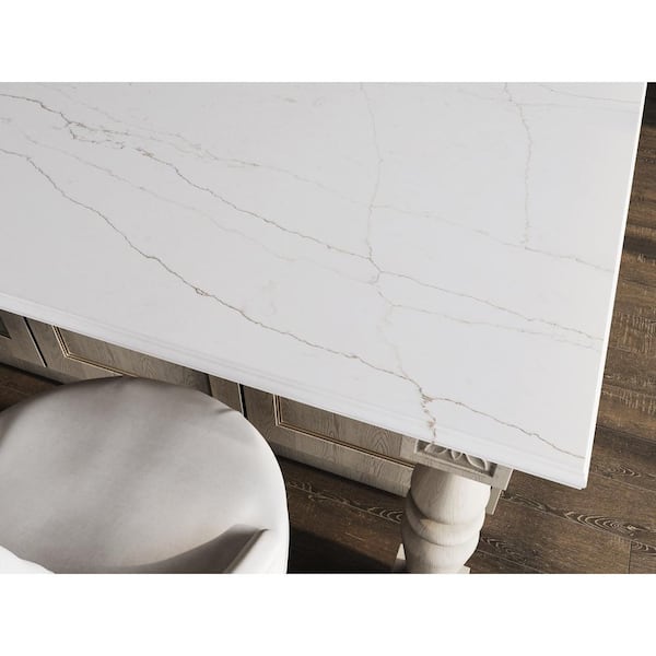 豪華なキラキラ♦️大粒ビジュー♦️高級 ホワイト スツール♦️オットマンにも♦️送料込 VIATERA Quartz Countertop Sample in Everest LG-K001-VT - The Home