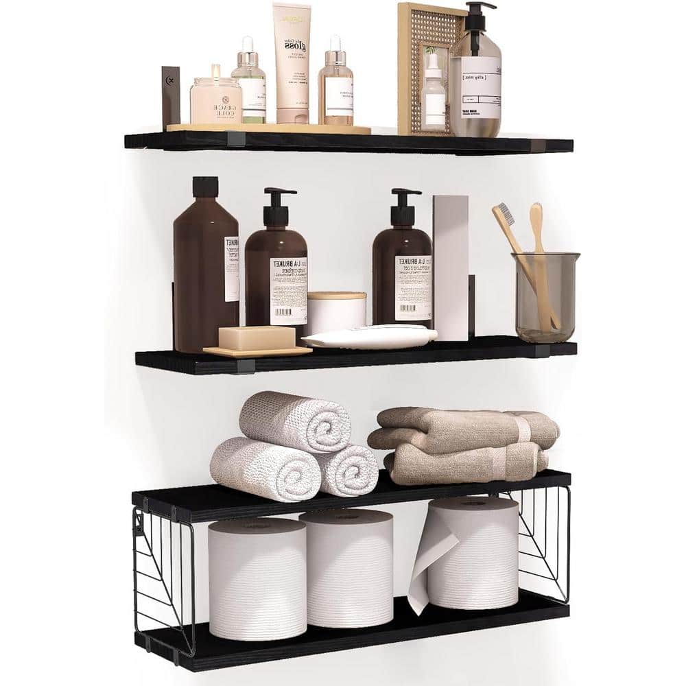 15.8 in. W x 5.9 in. D Black Decorative Wall Shelf, 3 Plus 1 Tier Bathroom 