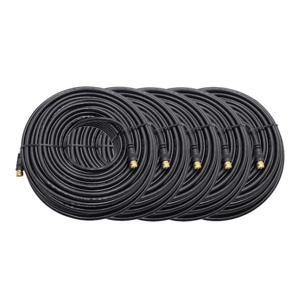 50 ft. (18AWG) RG-6 F-Type Shielded Coaxial Cable-Black 5-Pack