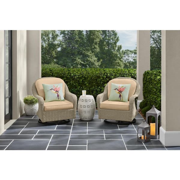 Home Decorators Collection Surrey Park Motion Club Outdoor Chair with CushionGuard Plus Beige Cushions (2-Pack)