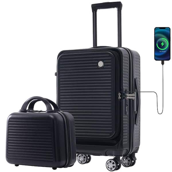 Adrinfly 20 in. Carry-on Luggage, Lightweight Suitcase with Front Pocket, 1 Portable Carrying Case and USB Port, Black