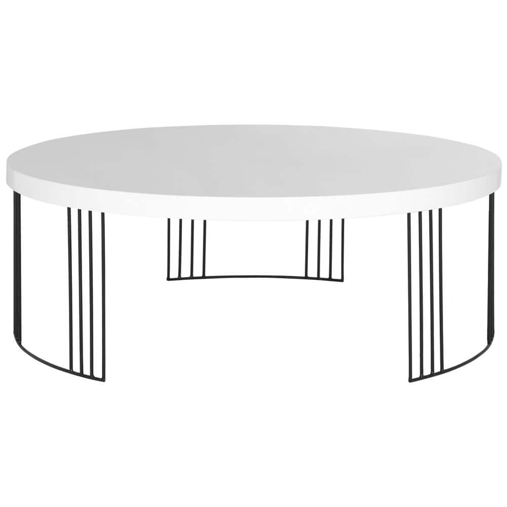 Transitional Round Black and White Wood & Metal Coffee Table