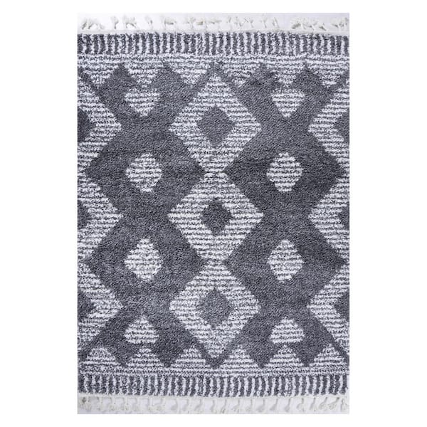 SUPERIOR Lorelei Cream-Black 8 ft. x 10 ft. Bohemian Transitional Geometric Plush Shag Polypropylene Area Rug