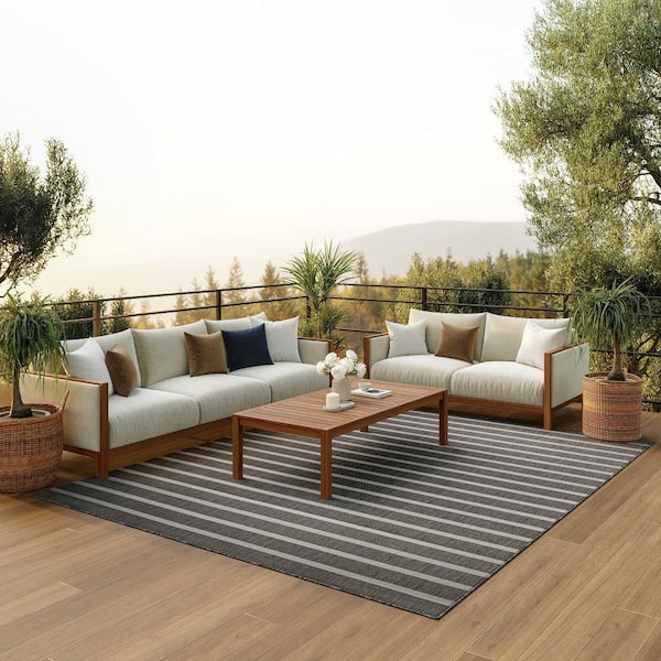 Positano Charcoal Ivory 9 ft. x 12 ft. Stripes Contemporary Area Rug