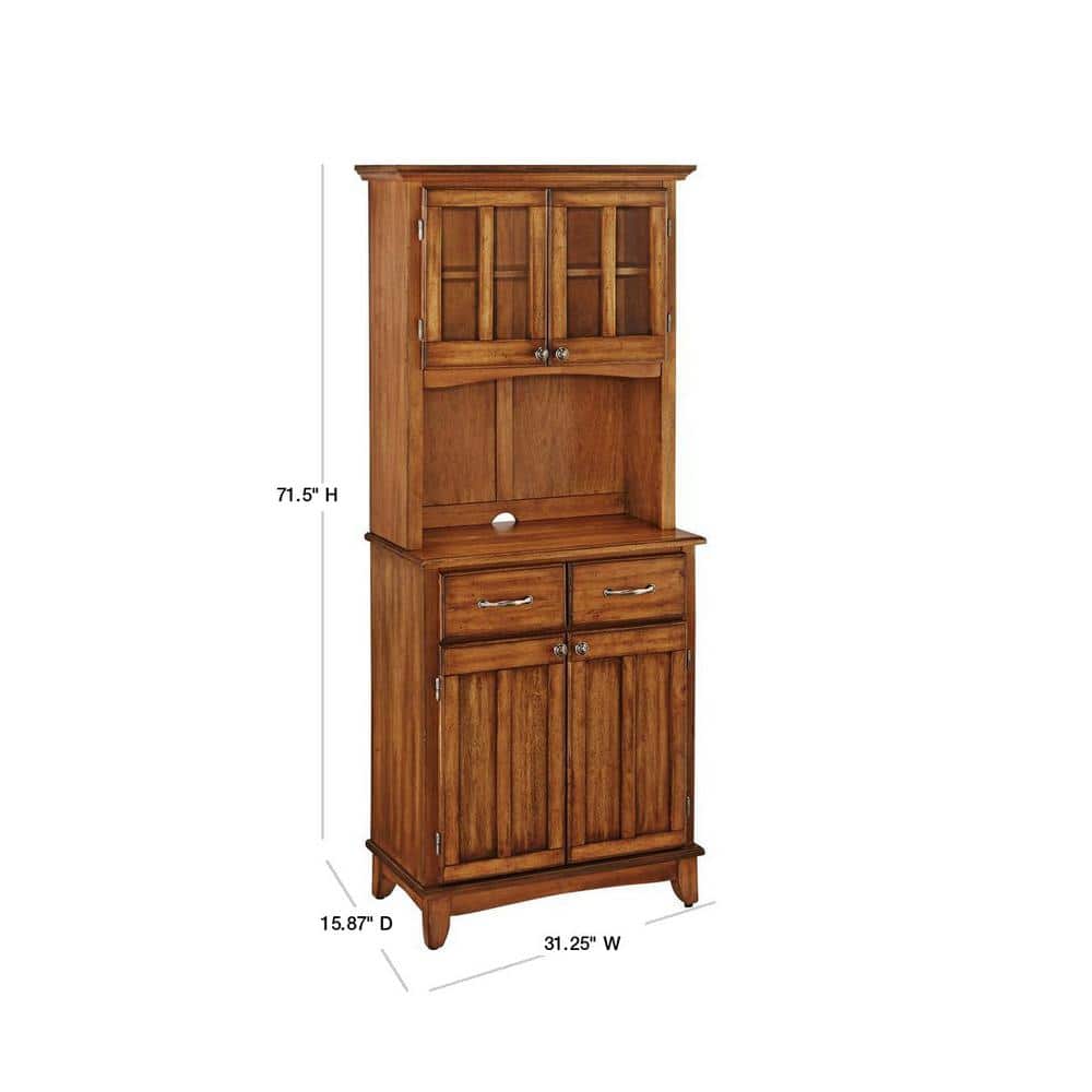 Cottage Oak Lighted China Cabinet with Glass Doors