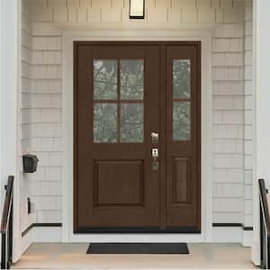 Regency 51 in. x 80 in. 1/2-4Lite Clear Glass LH Hickory Stain Mahogany Fiberglass Prehung Front Door w/12in.SL