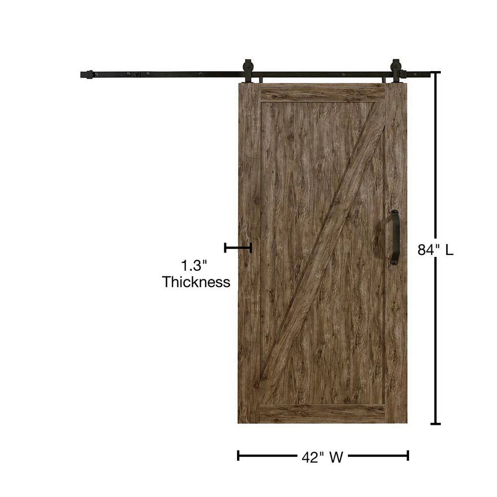 Millbrooke Weathered Gray PVC Vinyl Sliding Barn Door with Black Hardware Kit