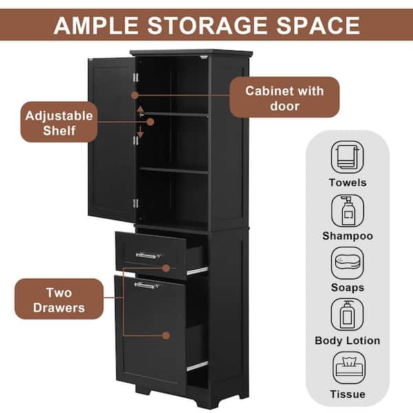 XUJMK 20 in. W x 13 in. D x 68 in. H Black Linen Cabinet, Tall