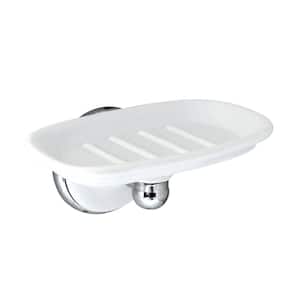 Arora Porcelain Soap Dish in White Porcelain and Polished Chrome