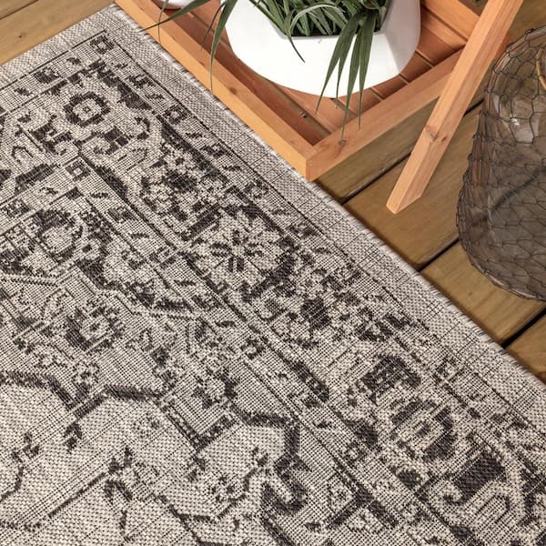 Monterrey Boho Outdoor Mat - 18'x9' (Black/Grey)