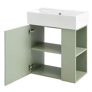 21.6 in. W Floating Bath Vanity in Green with White Single Ceramic Top Sink, Soft Close Doors and Right Side Storage