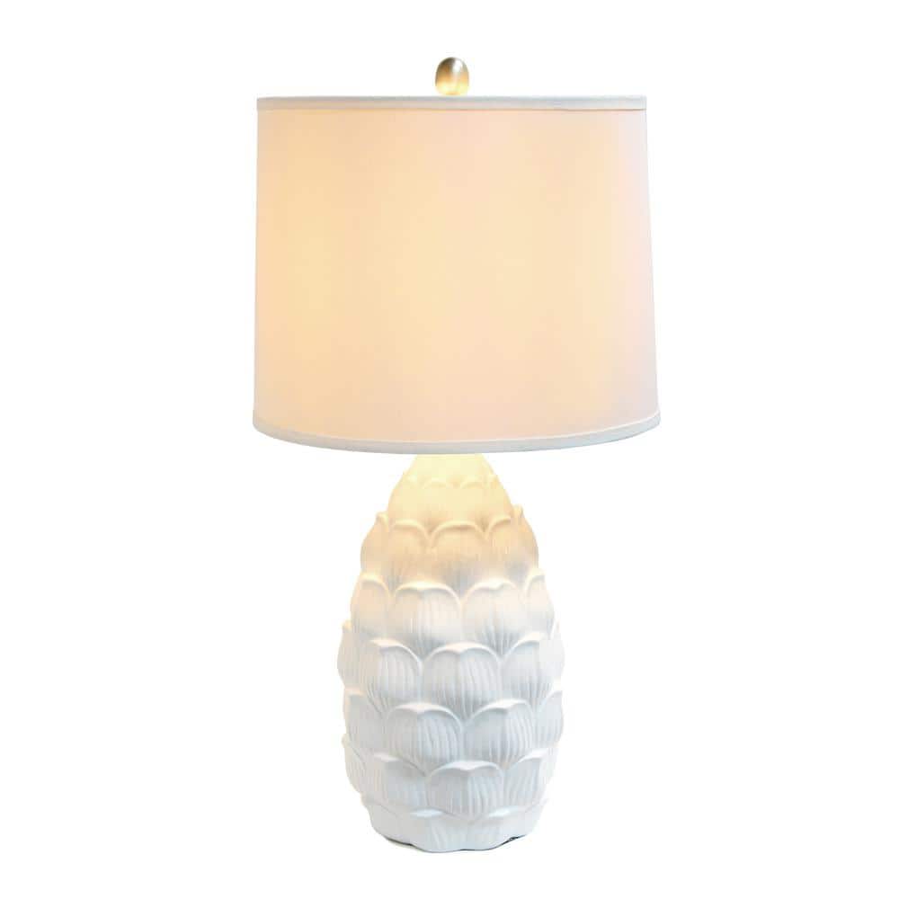 White Resin Table Lamp with Fabric Shade and 3-Way Switch