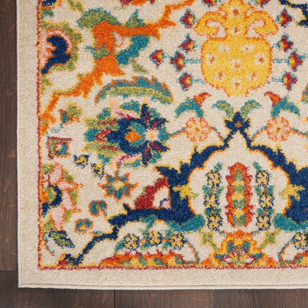 Ivory and Jewel Tones Boho Floral 8'x10' Synthetic Area Rug
