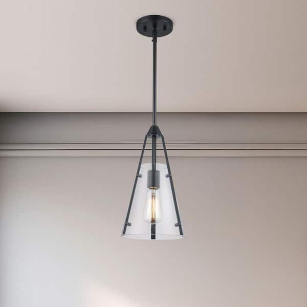 Bel Air Lighting Alivia 8 in. 1-Light Black Pendant Light Fixture with Clear Glass Shade