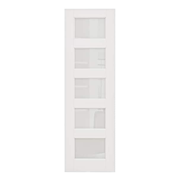 18 in. x 80 in. Solid Core 5-Lite Tempered Frosted Glass White Primed Glass Interior Door Slab