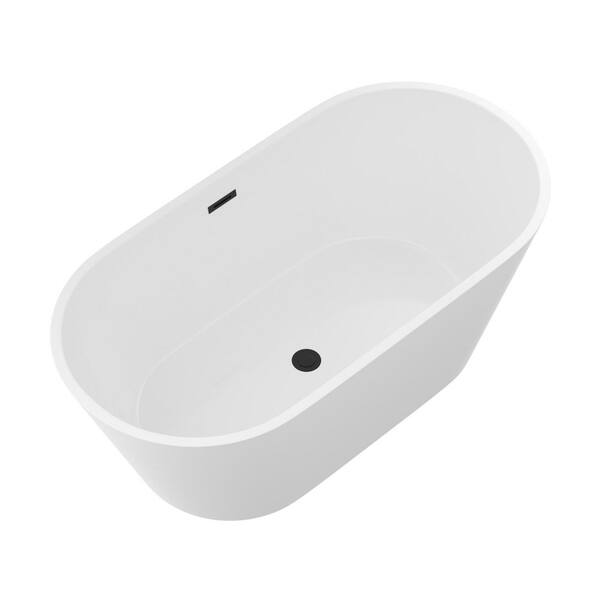Unbranded 59 in. Acrylic Flatbottom Non-Whirlpool Freestanding Bathtub in Glossy White with Overflow Drain