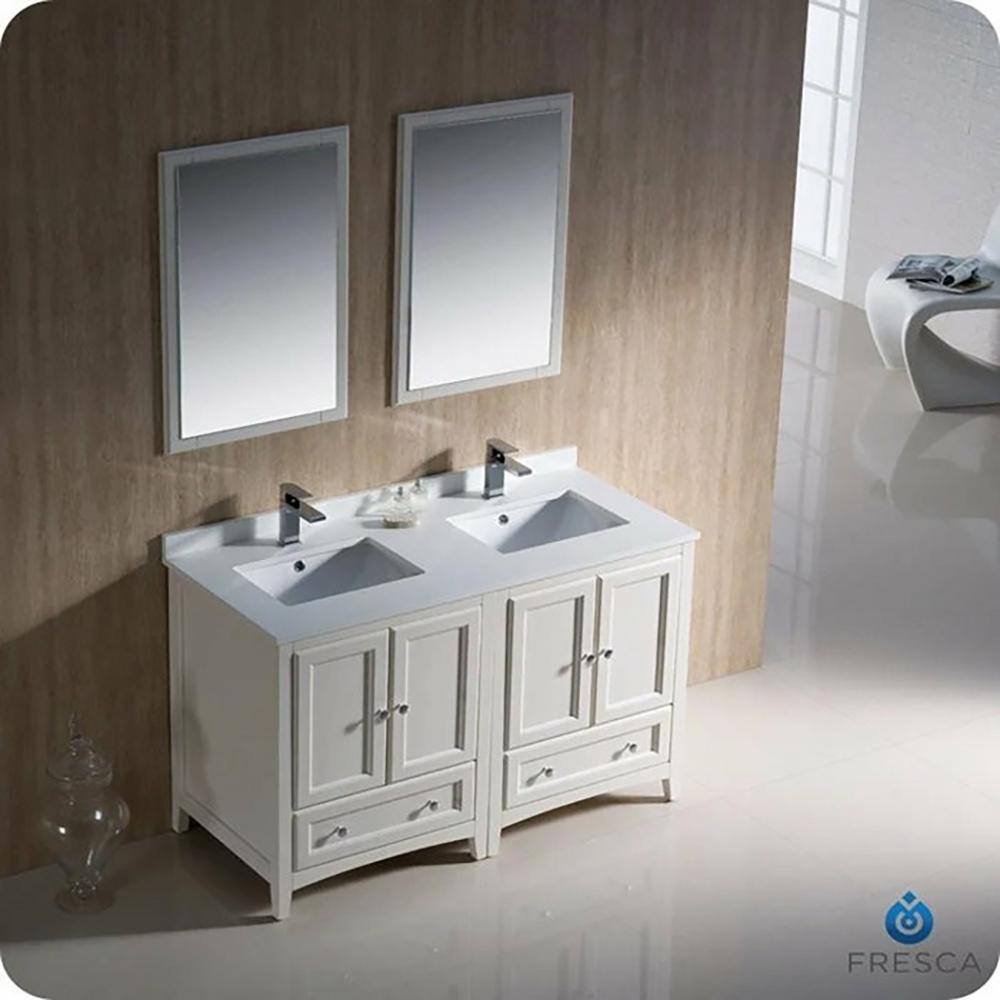 Antique White 48" Double Sink Freestanding Vanity with Quartz Top