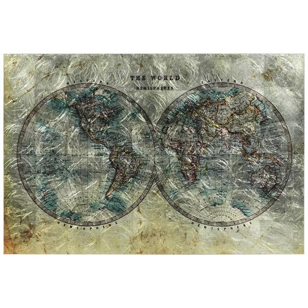 Empire Art Direct Cartography Unframed World Map Reverse Printed on Tempered Glass with Silver Leaf Wall Art 32 in. x 48 in.