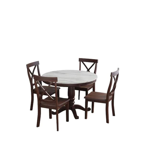 wetiny 5-Piece Round Brown MDF Top Dining Room Set Seats 4
