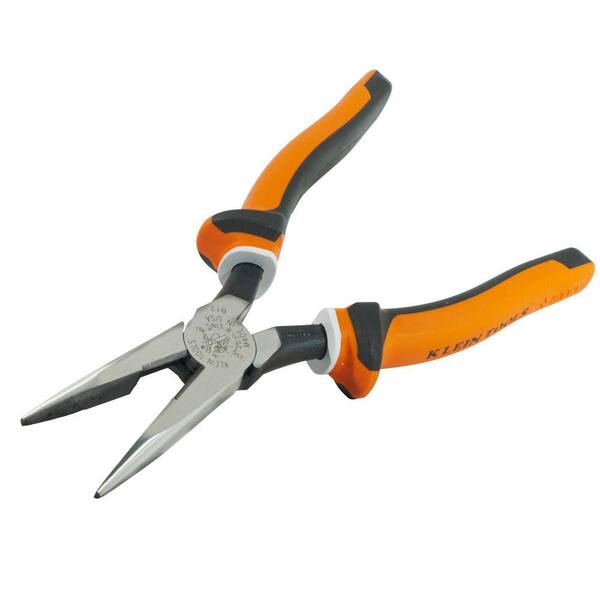 Klein Tools 8 7/8 in D203 Needle Nose Plier, Side Cutter Cushion Grip  Handle D203-8-INS