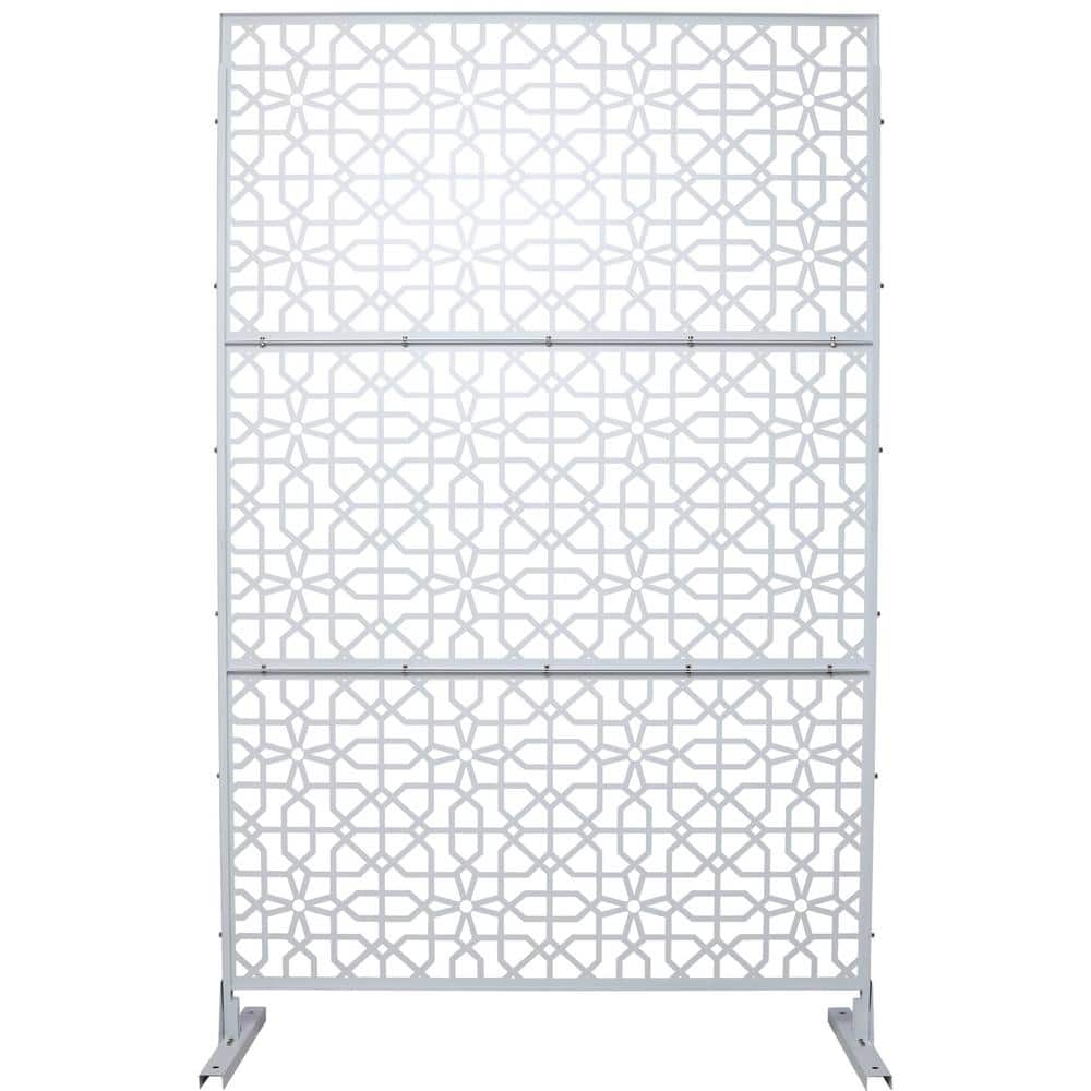 4 ft. x 6.3 ft. White Steel Outdoor Privacy Screen, Freestanding Decorative