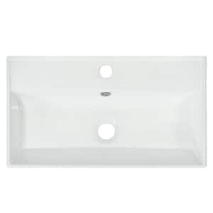 UFaucet 14x10 Inch Wall Mount Bathroom Sink – Small Modern Rectangular White Porcelain Ceramic Floating Vanity Basin With Faucet Hole, Space-Saving Wall Hung Design