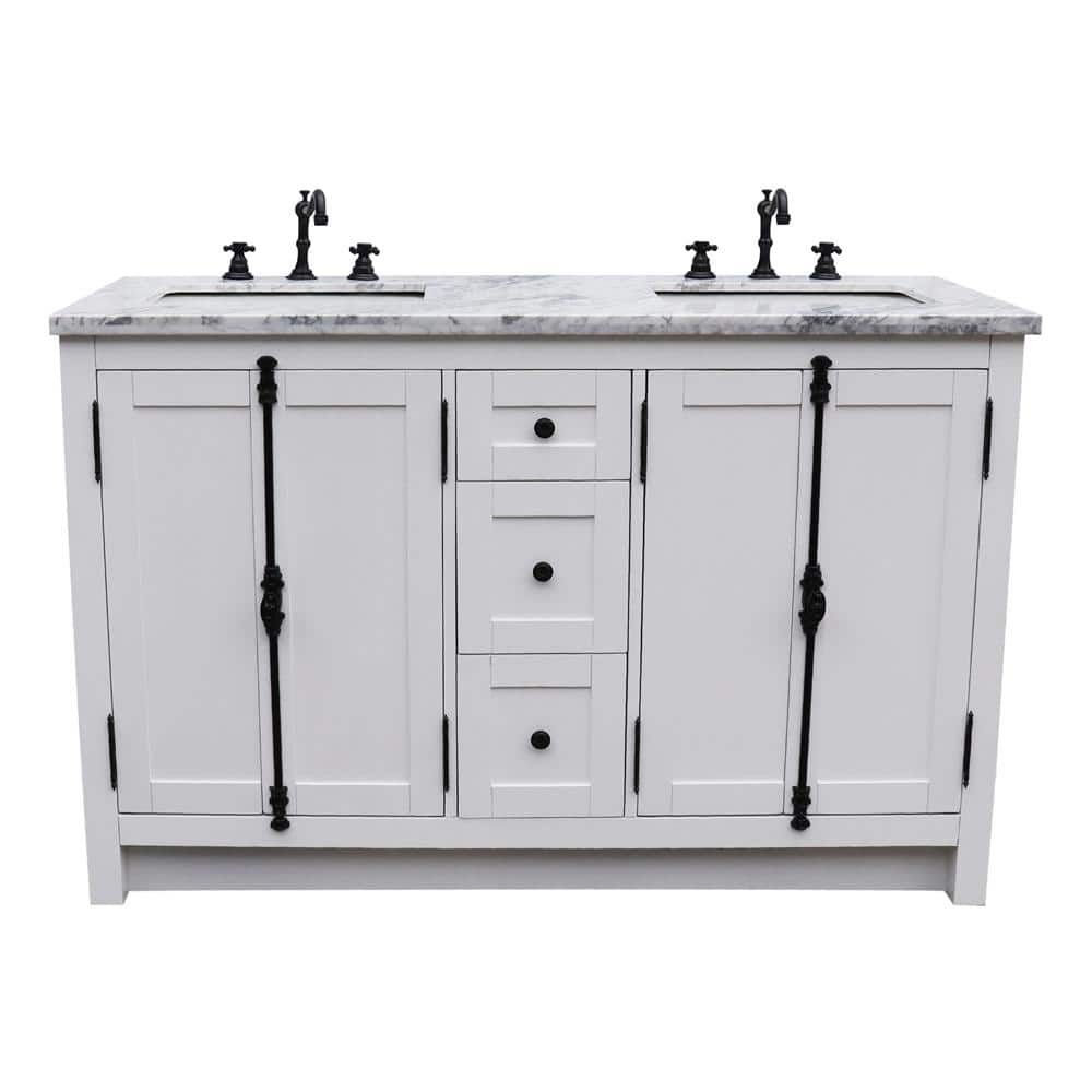 Bellaterra Home Plantation 55 In W X 22 In D Double Bath Vanity In White With Marble Vanity Top In White With White Rectangle Basins Bt100 55 Ga Wm The Home Depot