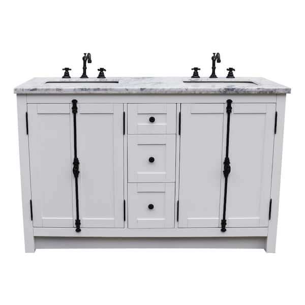 Bellaterra Home Plantation 55 in. W x 22 in. D Double Bath Vanity in White with Marble Vanity Top in White with White Rectangle Basins