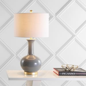 Brussels 27 in. Gray/Brass Ceramic/Metal LED Table Lamp
