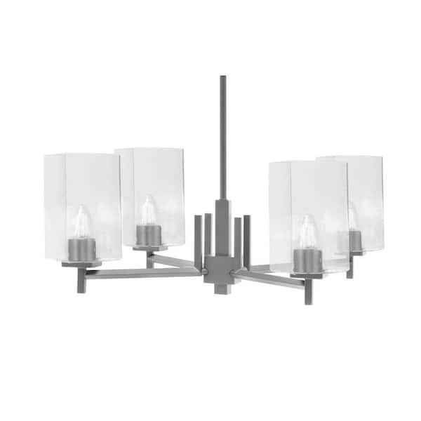 Unbranded Bridgewater 26 in. 4 Light Graphite Chandelier with 4 in. Square Clear Bubble Glass Shades, No Bulbs Included