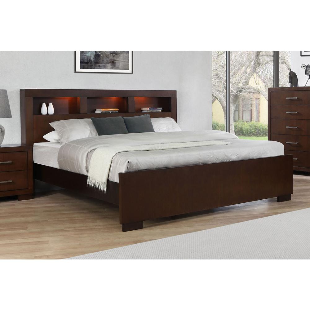 Majestic Cappuccino Queen Bed with Cubby Storage Headboard