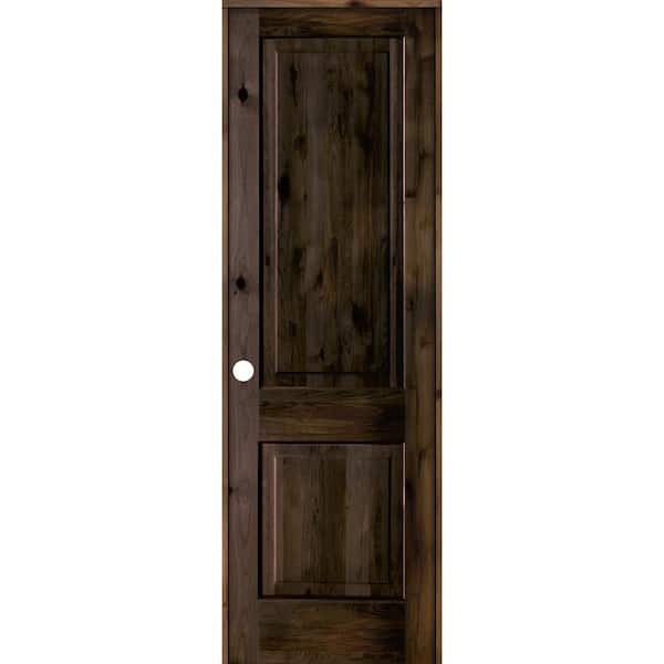 Krosswood Doors 30 in. x 96 in. Rustic Knotty Alder Wood 2-Panel Square Top Right-Hand/Inswing Black Stain Single Prehung Interior Door