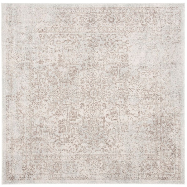 Evoke 9 ft. x 9 ft. Ivory/Taupe Distressed Border Medallion Square Area Rug