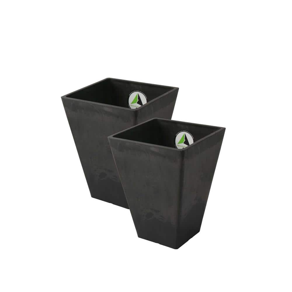 Valencia 10 in. x 13 in. H Black Plastic Square Taper Planters with Waterin
