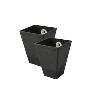Valencia 10 in. x 13 in. H Black Plastic Square Taper Planters with Watering Trays (2-Pack)