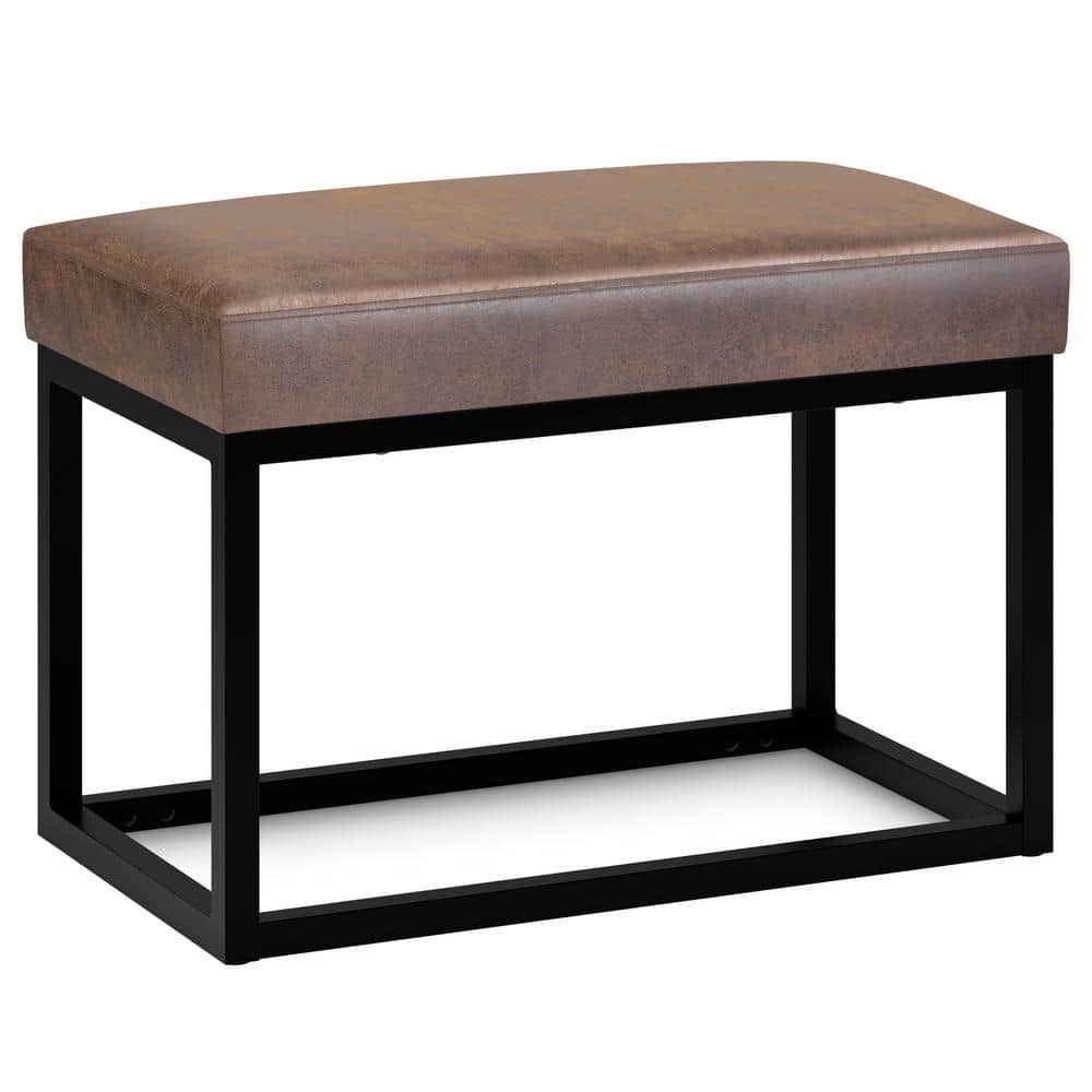 Reynolds 26 in. Wide Contemporary Rectangle Small Bench in Distressed Chestnut Brown Faux Leather price history on PriceWatchPro