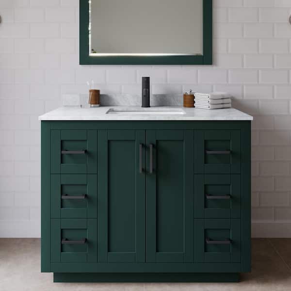 Wyndham Collection Miranda 42 in. W x 22 in. D x 33.75 in. H Single Bath Vanity in Green with White Carrara Marble Top