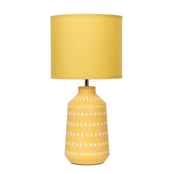 16.93 Boho Ceramic Table Lamp, Yellow Patterned Base for Entryway or Living Room
