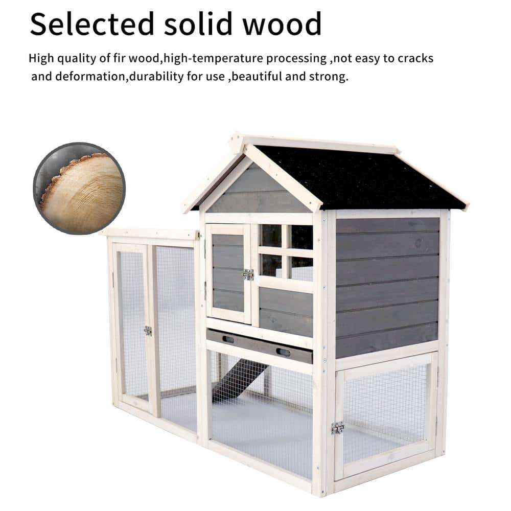 Gray and White 48'' Wooden Chicken Coop with Enclosure
