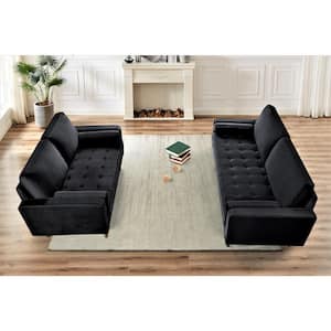 Monahan 2-piece Black Velvet Living Room Set