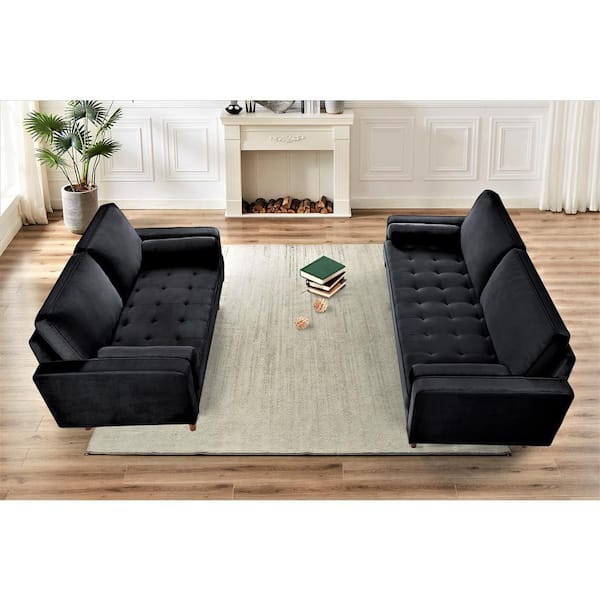 US Pride Furniture Monahan 2-piece Black Velvet Living Room Set