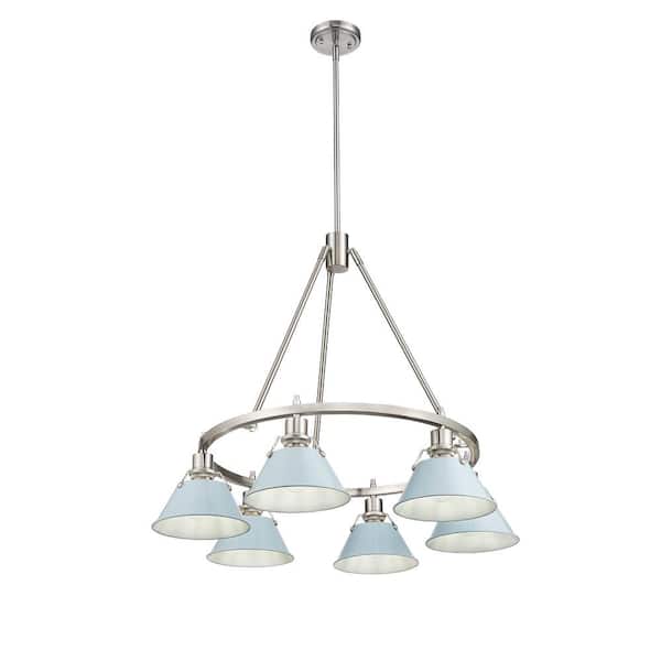 Golden Lighting Orwell 6-Light Pewter and Dusky Blue Chandelier